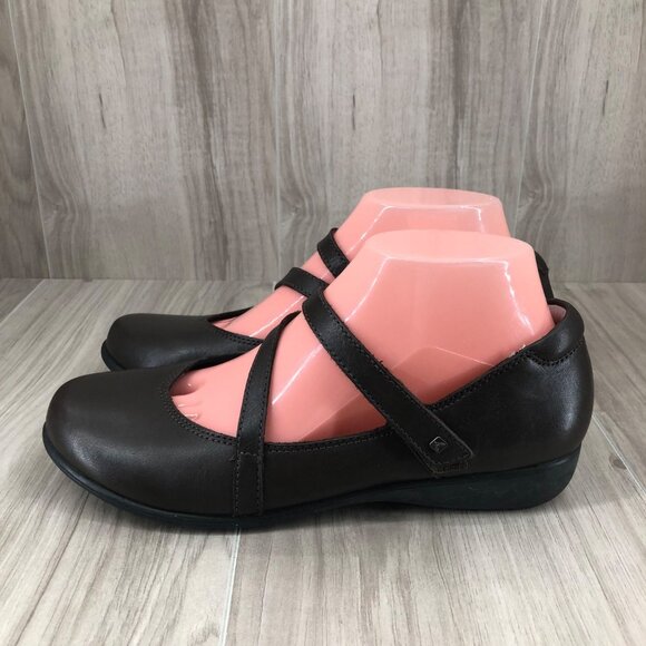 Aravon Mary Jane Shoes Womens 7.5 Abbey Z Strap Brown Leather Hook and Loop - Picture 2 of 11